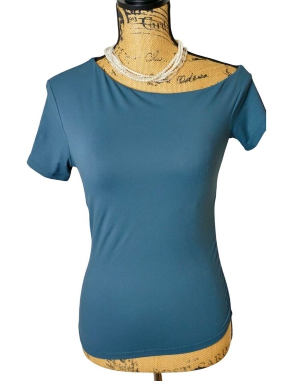 Trendy Queen Womens XS Fitted Top Teal Asymmetrical Shelf Bra Stretchy Hip Grung